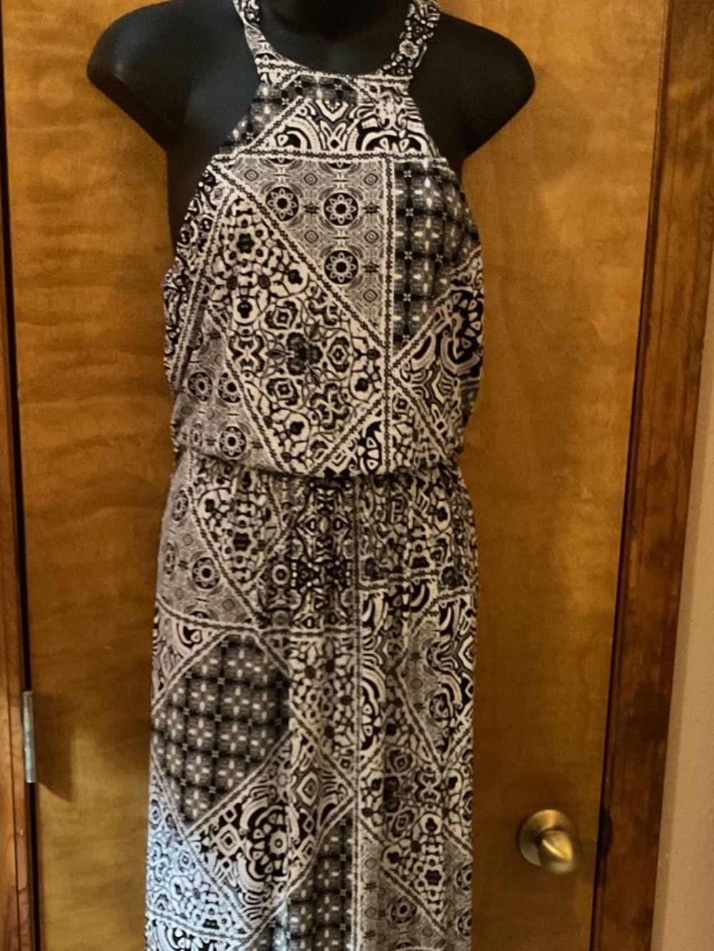 Three Hearts Black & White Printed Halter Maxi Dress